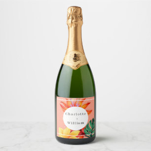 Tropical floral  sparkling wine label