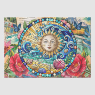 Tropical Floral Stained Glass Sun Face Decoupage Tissue Paper
