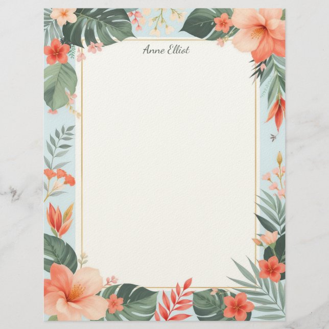 Tropical Floral Stationery Paper Custom Letterhead (Front)