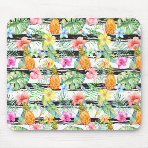 Tropical Floral Stripes Mouse Mat