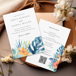 Tropical Floral Summer All in One Wedding Invitation