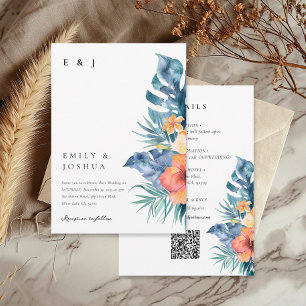 Tropical Floral Summer All in One Wedding Invitation