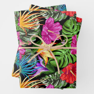 Tropical Floral Summer Mood Pattern Wrapping Paper Sheet
