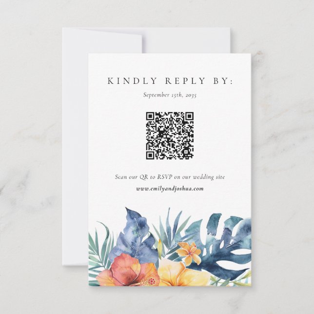 Tropical Floral Summer QR Code Wedding RSVP (Front)