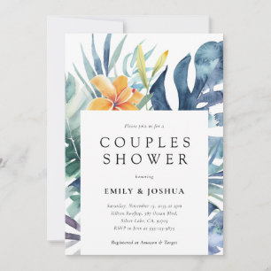 Tropical Floral Summer Watercolor Couples Shower Invitation