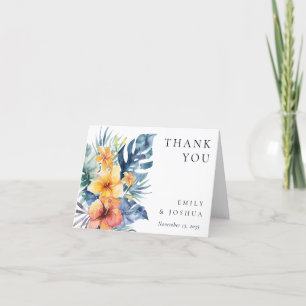 Tropical Floral Summer Watercolor Wedding Thank You Card