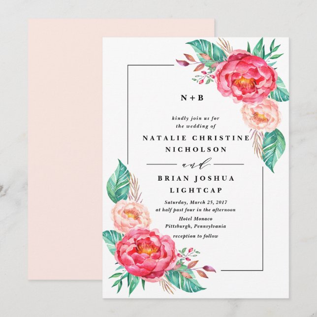 Tropical Floral Summer Wedding Invitations (Front/Back)