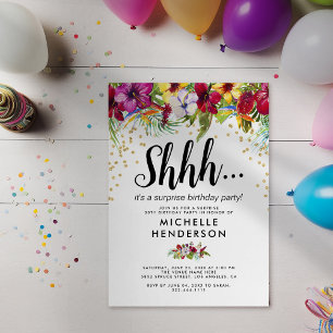 Tropical Floral Surprise Birthday Party Invitation