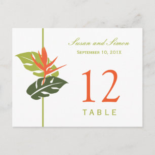 Tropical Floral Table Number Card   Green & Orange