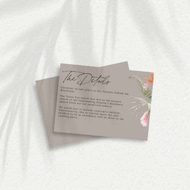 Tropical Floral Taupe Wedding Details Enclosure Card (Creator Uploaded)