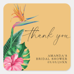 Tropical floral - thank you bridal shower  square sticker