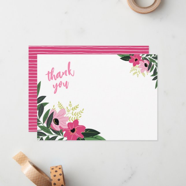 Tropical Floral Thank You Note Cards (Front/Back In Situ)