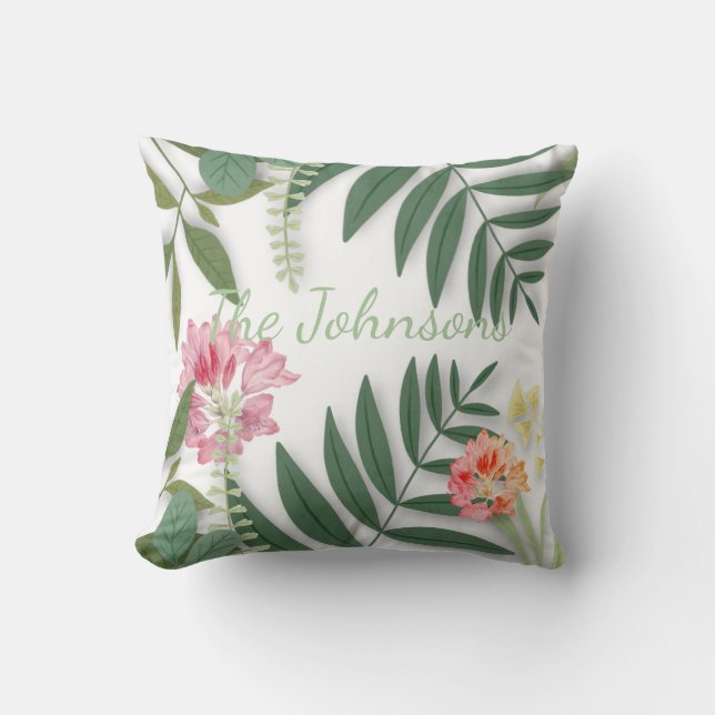 Tropical Floral Throw Pillow (Front)