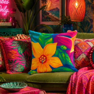 Tropical floral throw pillow