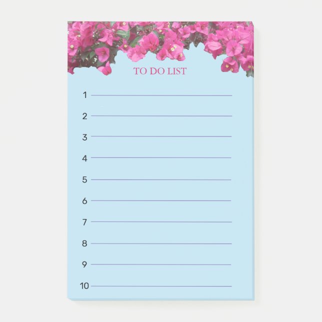Tropical Floral To Do List on Light Blue Post-it Notes (Front)