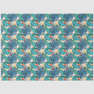 Tropical Floral Turquoise Blue Decoupage Tissue Paper