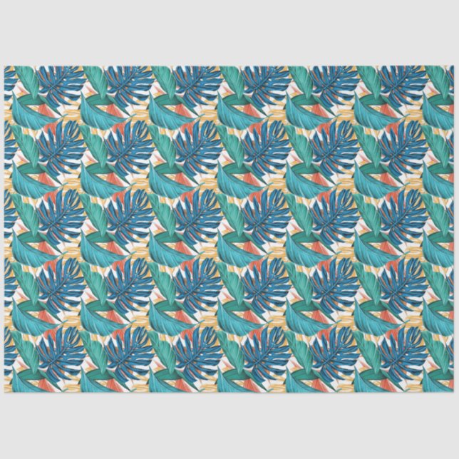 Tropical Floral Turquoise Blue Decoupage Tissue Paper (Front)