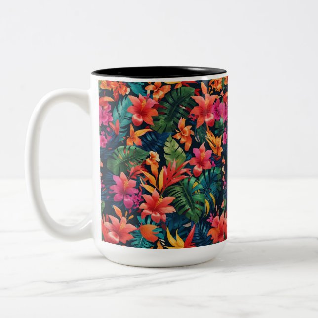Tropical Floral  Two-Tone Coffee Mug (Left)