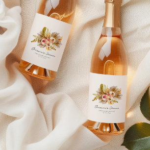 Tropical Floral Vintage Bridal Shower Wine Label