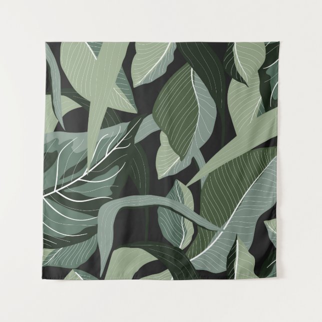 Tropical Floral: Vintage Line Art. Tapestry (Front)