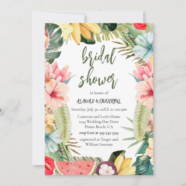 Tropical Floral Watercolor Bridal Shower  Invitation (Front)