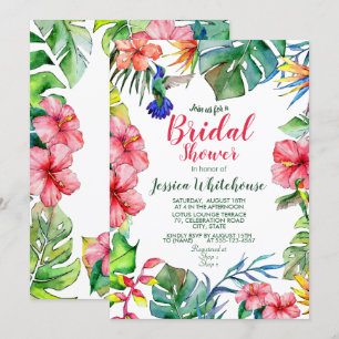 Tropical Floral Watercolor Bridal Shower Invite