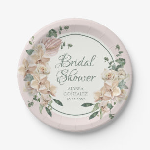 Tropical Floral Watercolor Bridal Shower Paper Plate