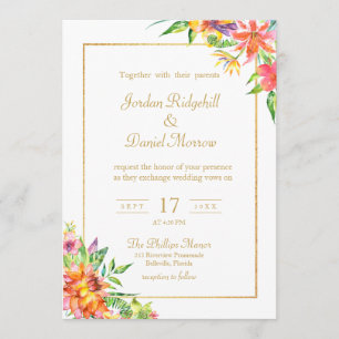 Tropical Floral Watercolor Chic Summer Wedding Invitation