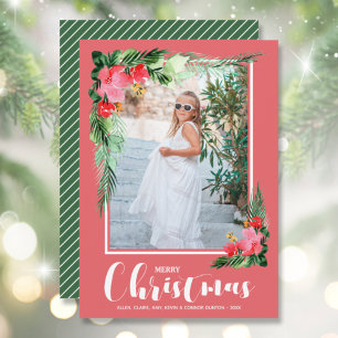 Tropical Floral Watercolor Christmas Photo Holiday Card