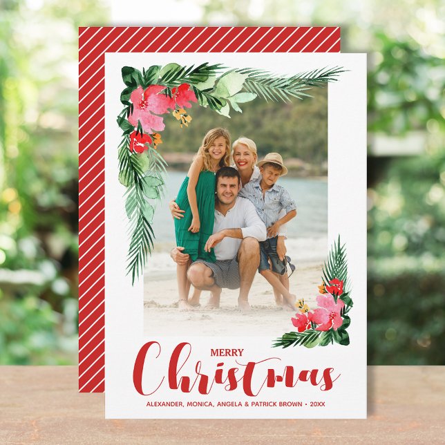 Tropical Floral Watercolor Christmas Photo Holiday Card (Creator Uploaded)