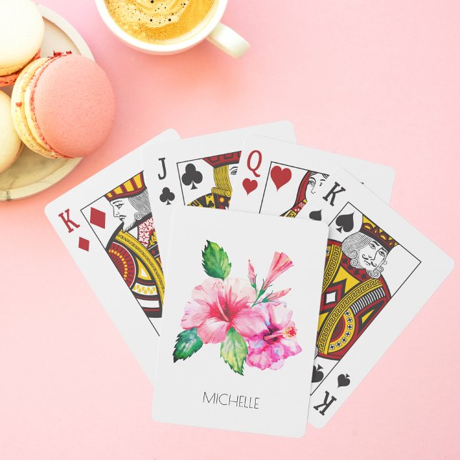 Tropical Floral Watercolor Hibiscus Personalised Playing Cards (Creator Uploaded)