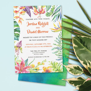 Tropical Floral Watercolor Modern Beach Wedding Invitation