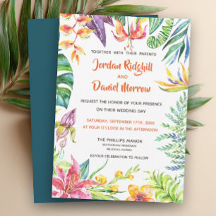 Tropical Floral Watercolor Modern Beach Wedding Invitation