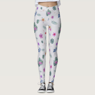 Tropical Floral Watercolor Pattern Leggings