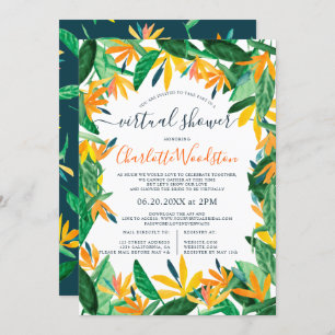 Tropical floral watercolor script virtual shower invitation