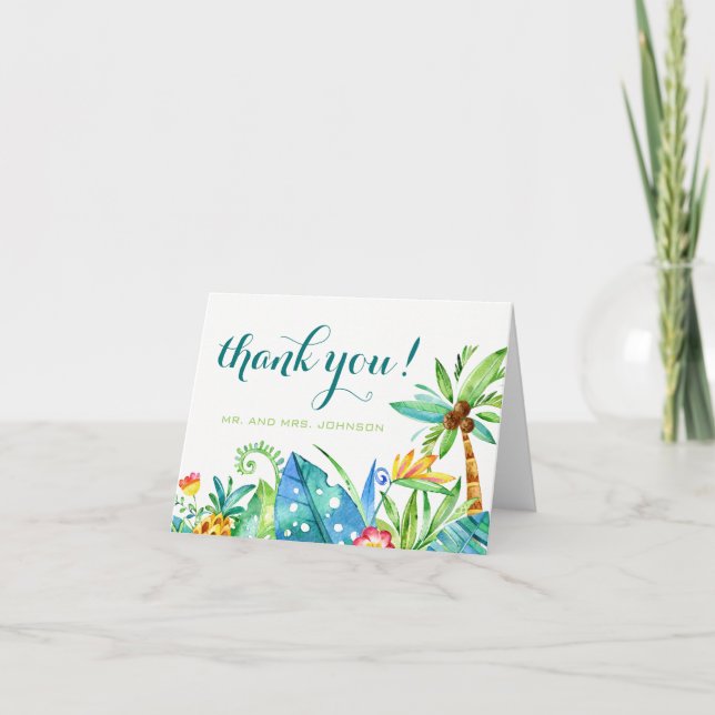 Tropical Floral Watercolor Thank You Note (Front)