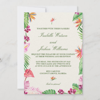 Tropical Floral Watercolor Wedding Invitation