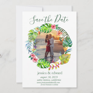 Tropical Floral Watercolor Wreath Hawaii Photo Save The Date
