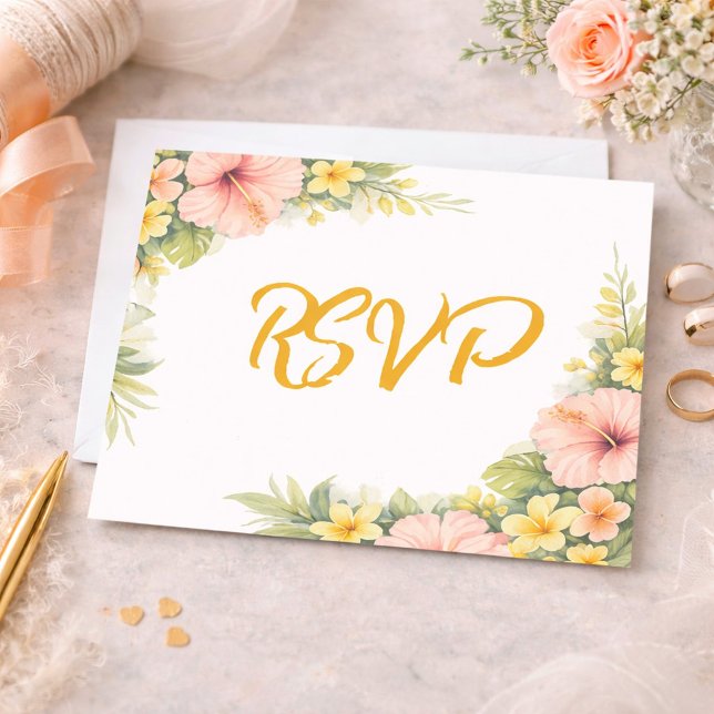 Tropical Floral Wedding Blush Hibiscus Garden  RSVP Card (Creator Uploaded)