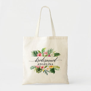 Tropical Floral Wedding Calligraphy Bridesmaid Tote Bag