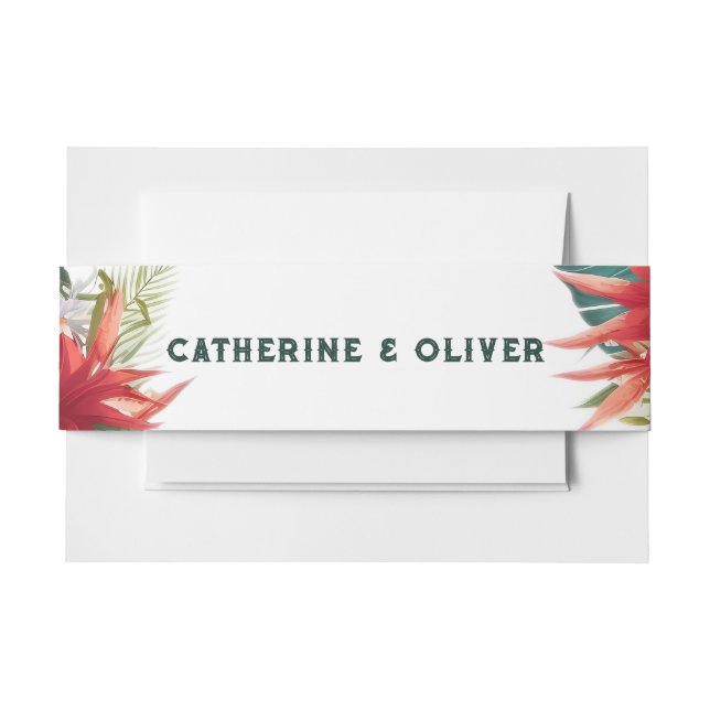 Tropical Floral Wedding Custom Names  Invitation Belly Band (Front Example)