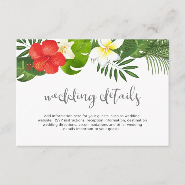 Tropical Floral Wedding Details Info ID475 Enclosure Card (Front)