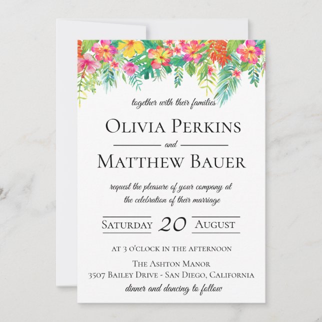 Tropical Floral Wedding Invitation (Front)