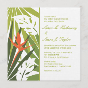 Tropical Floral Wedding Invitation - Green Orange