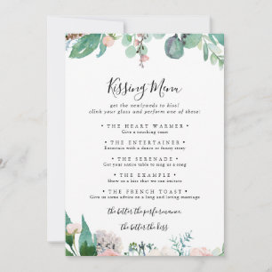 Tropical Floral Wedding Kissing Menu Game Card