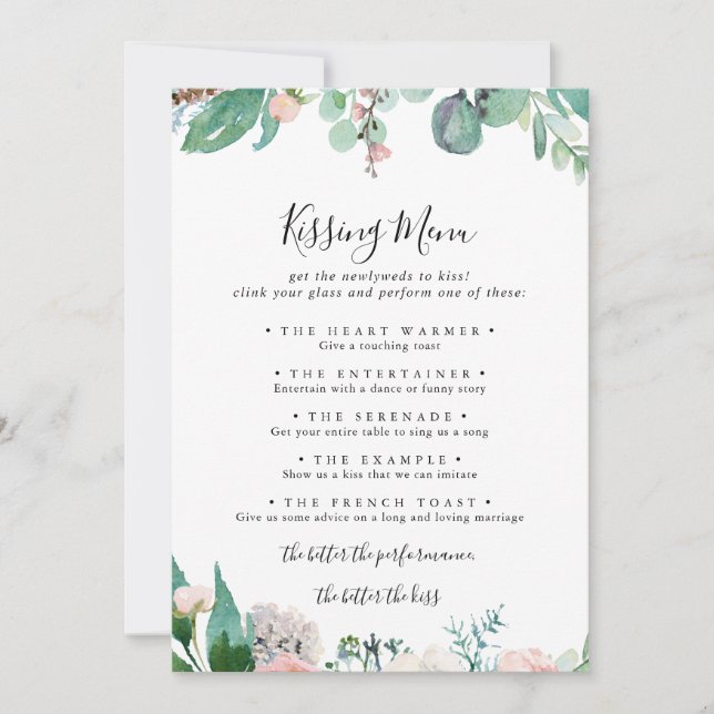 Tropical Floral Wedding Kissing Menu Game Card (Front)