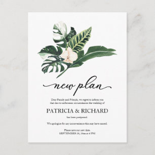 Tropical Floral Wedding Postponement New Plan Postcard