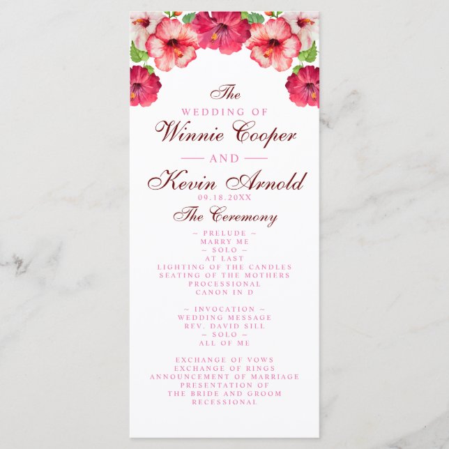 Tropical Floral Wedding Program Programme (Front)