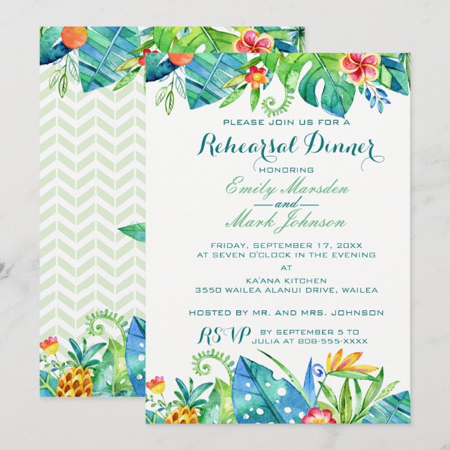 Tropical Floral Wedding Rehearsal Invitation (Front/Back)