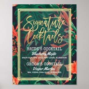Tropical Floral Wedding Signature Drink Menu Poster